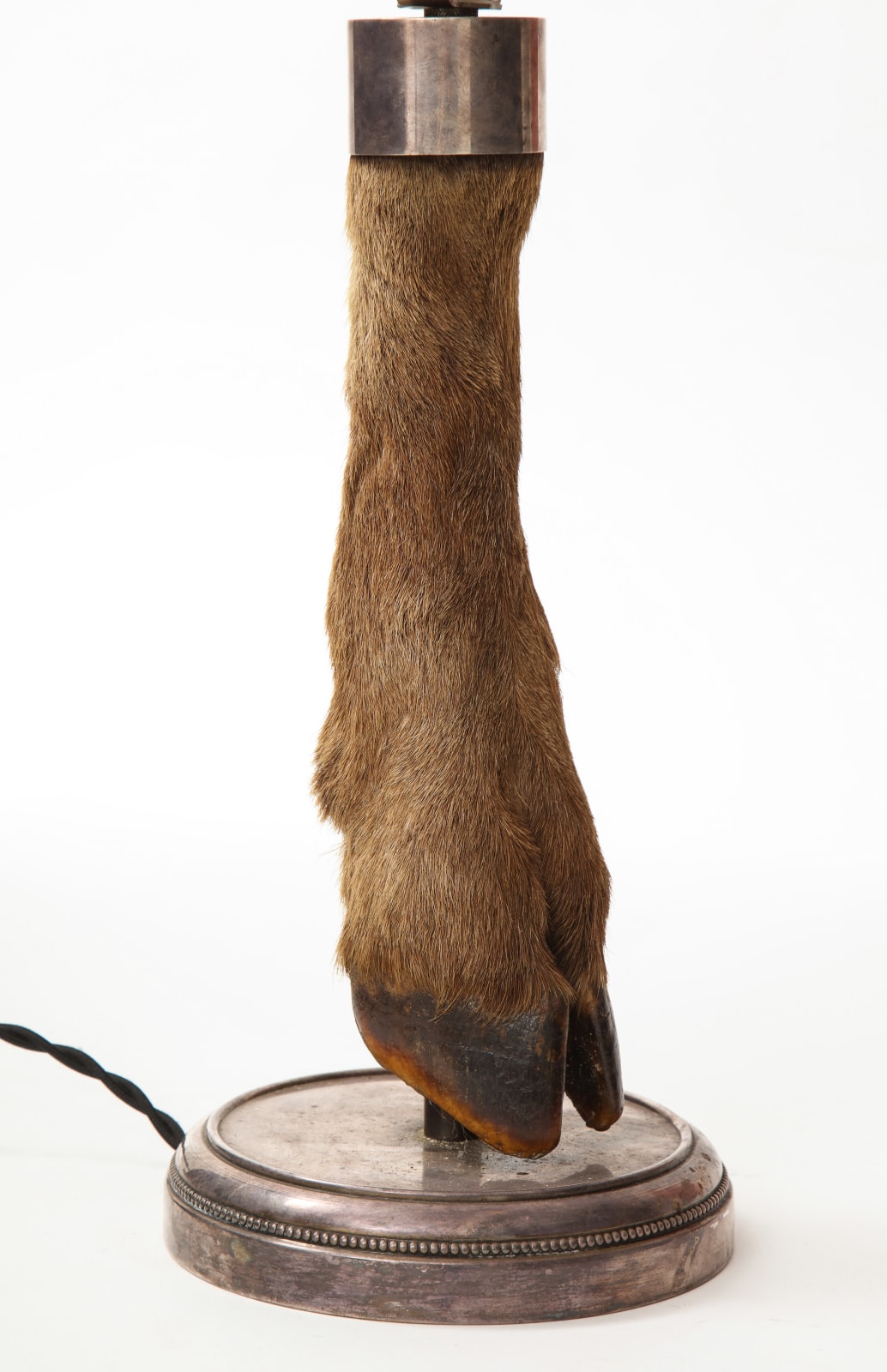 Table Lamp with Deer Hoof on Nickel Base