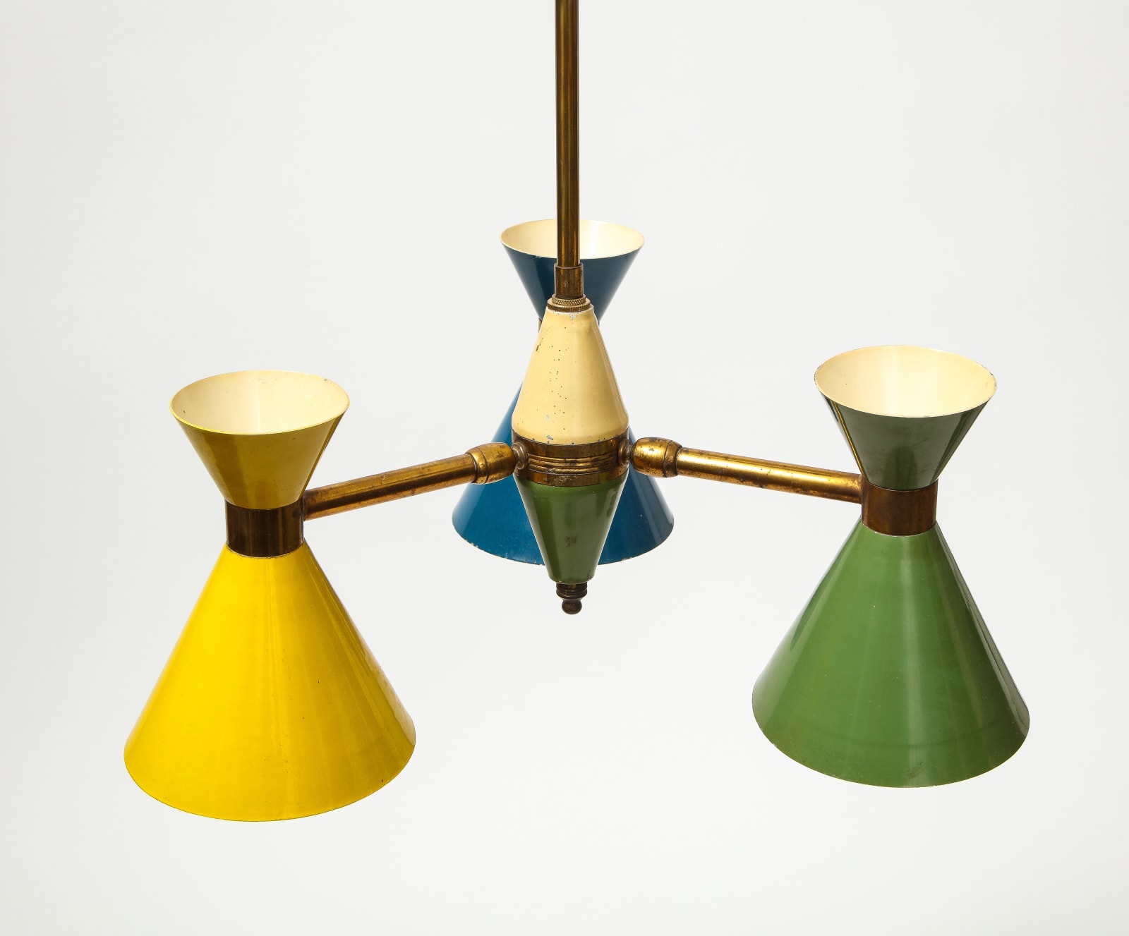 Vintage Chandelier in Brass and Enamel