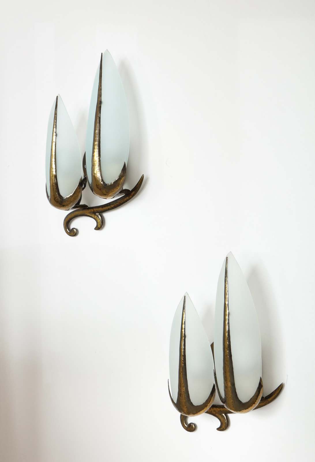 Brass and Opaline Sconces