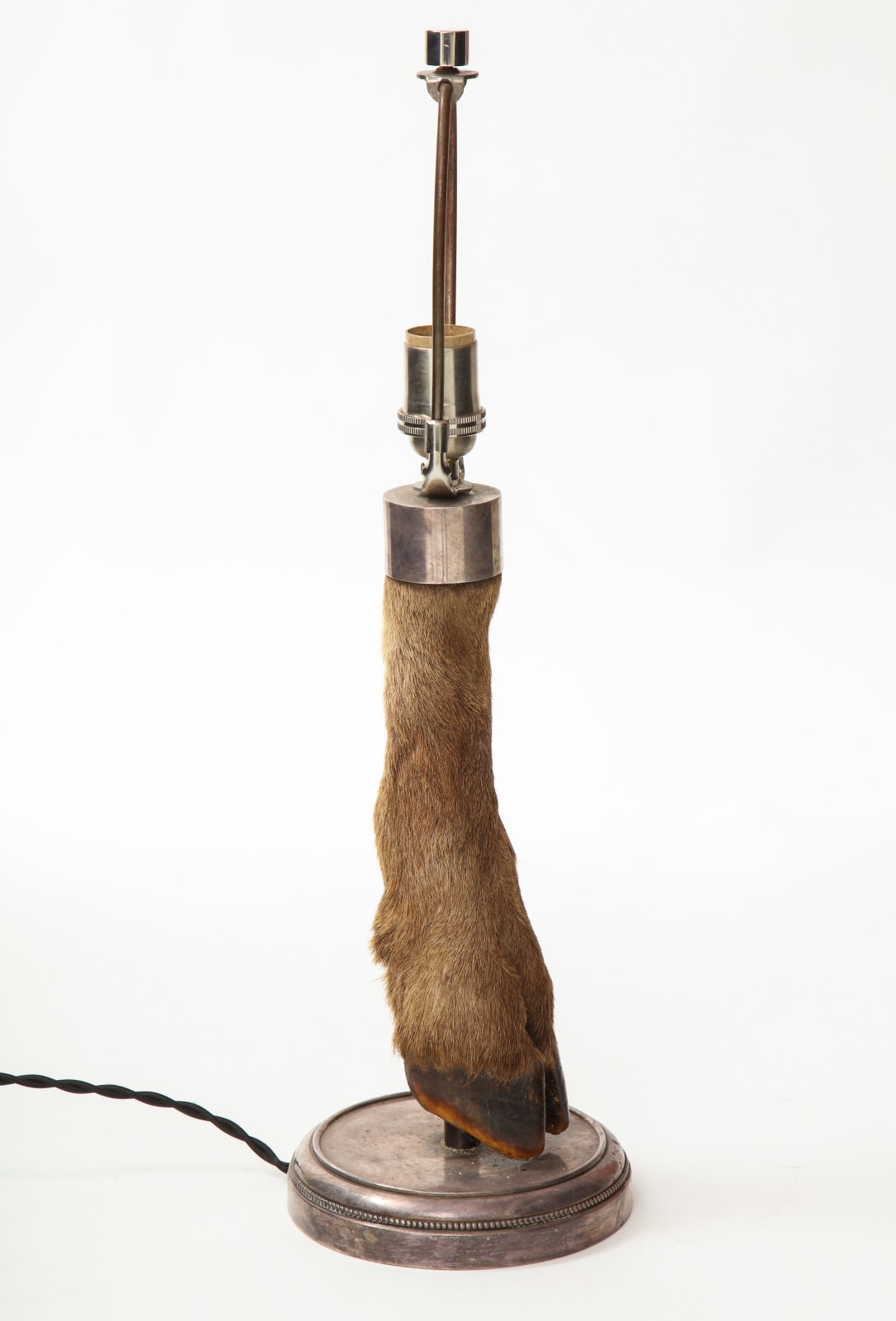 Table Lamp with Deer Hoof on Nickel Base
