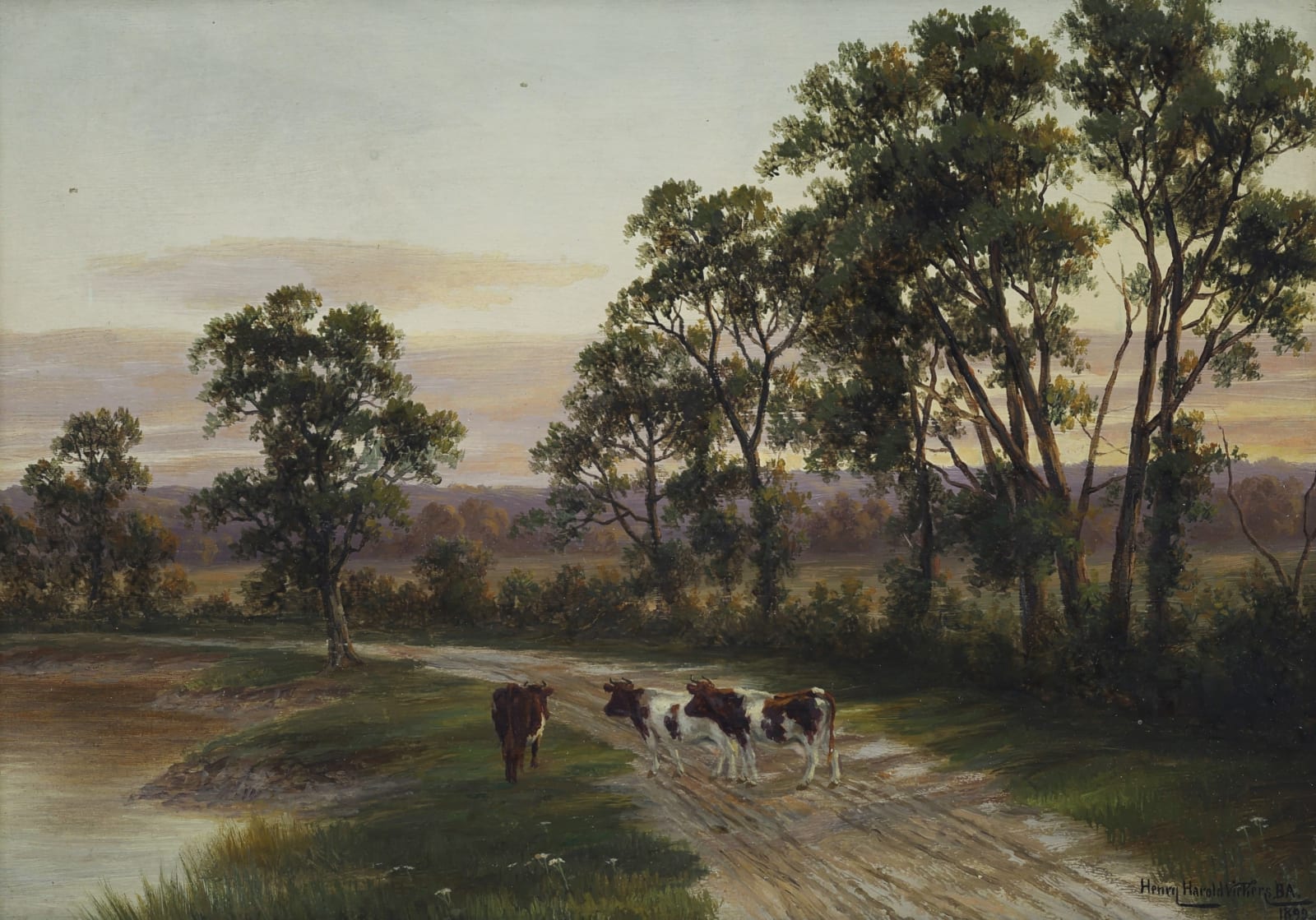 Henry Harold Vickers, The Last Glow of Sunset, A Worcestershire Lane, England, 1899