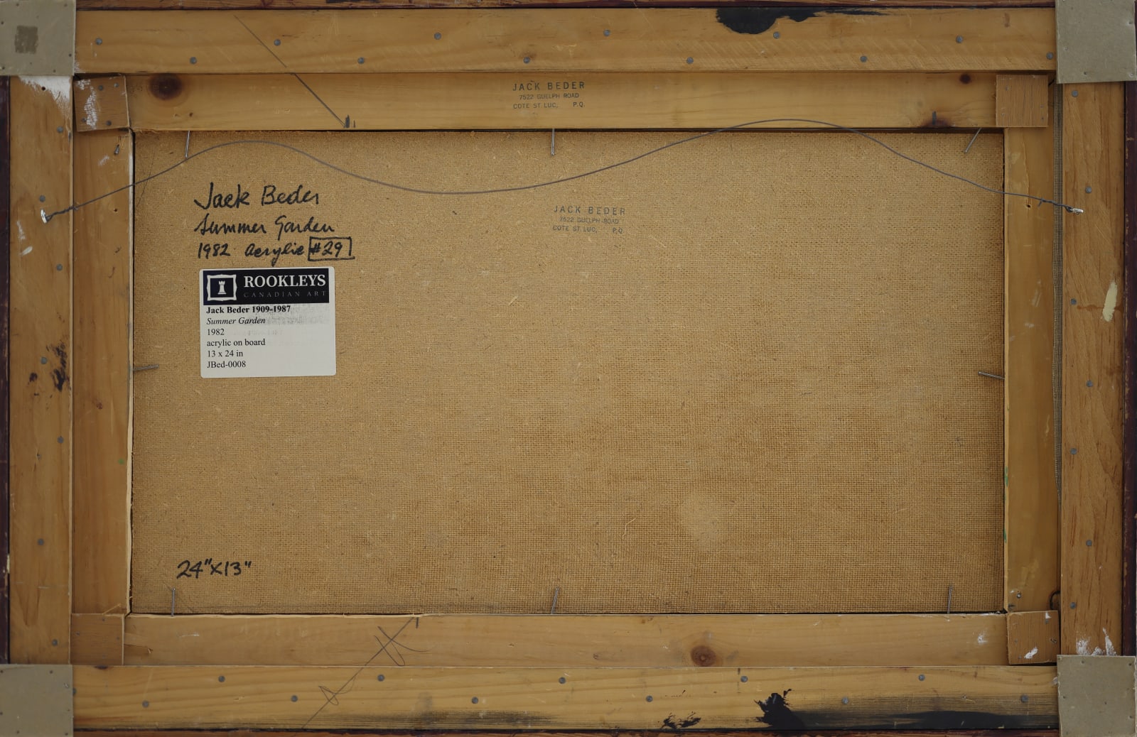 Back of Jack Beder Summer Garden frame