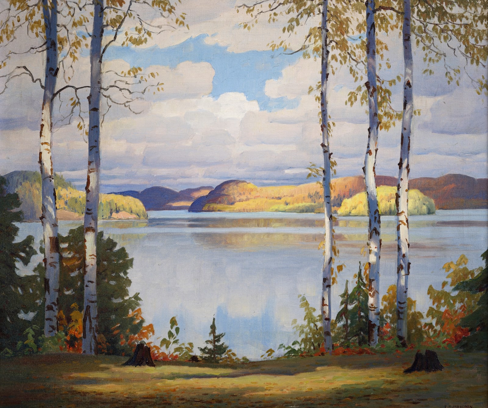 Painting of a lake view in Autumn