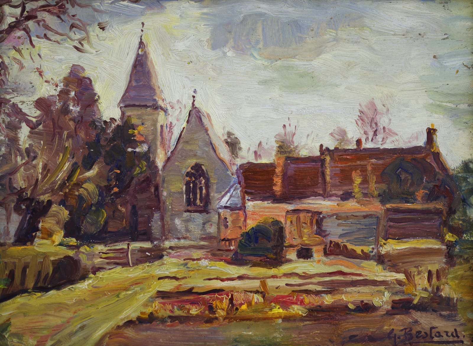 Guillermo Bestard, Autumn Afternoon at the Village Church, c 1950