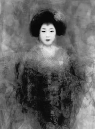Ken Kitano, Piling Portraits of 30 Geikos and Maikos dancing the special Kyo Dance in the Spring, Miyagawa Town, Kyoto, From the series Our Face, 2003