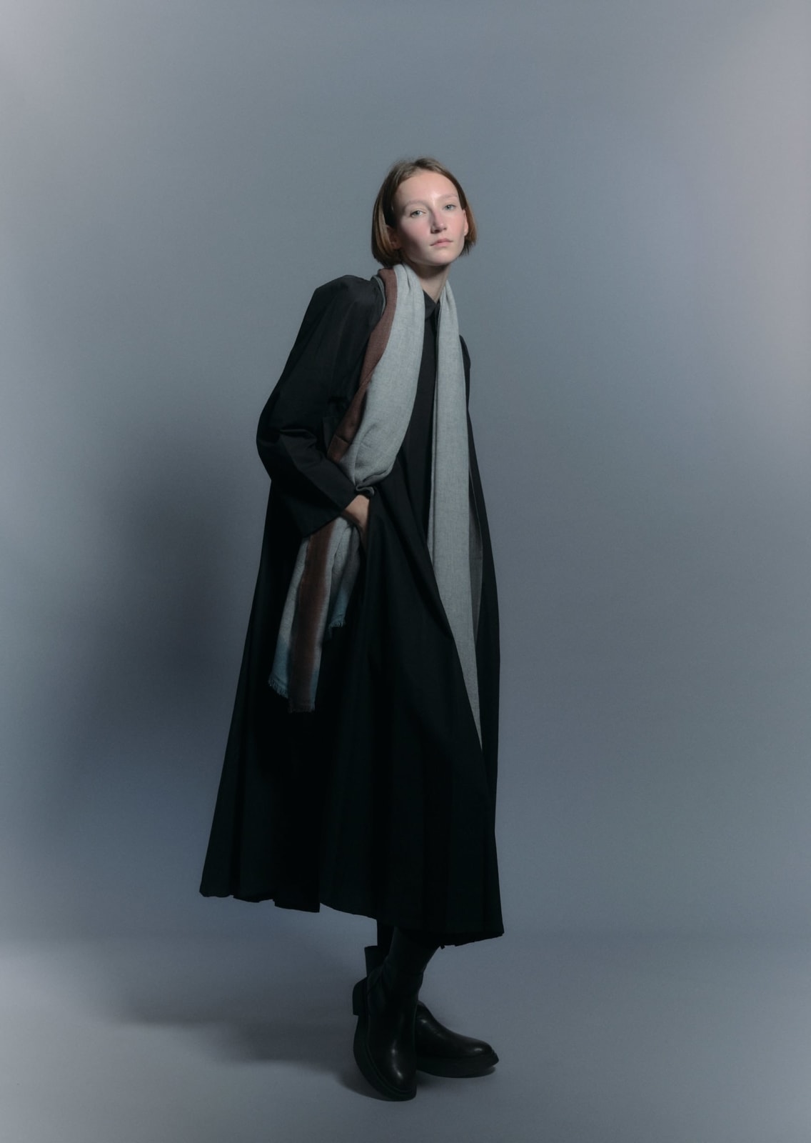 Mirror in the Sky, Sheer White and Black Hand Felted Cashmere Scarf