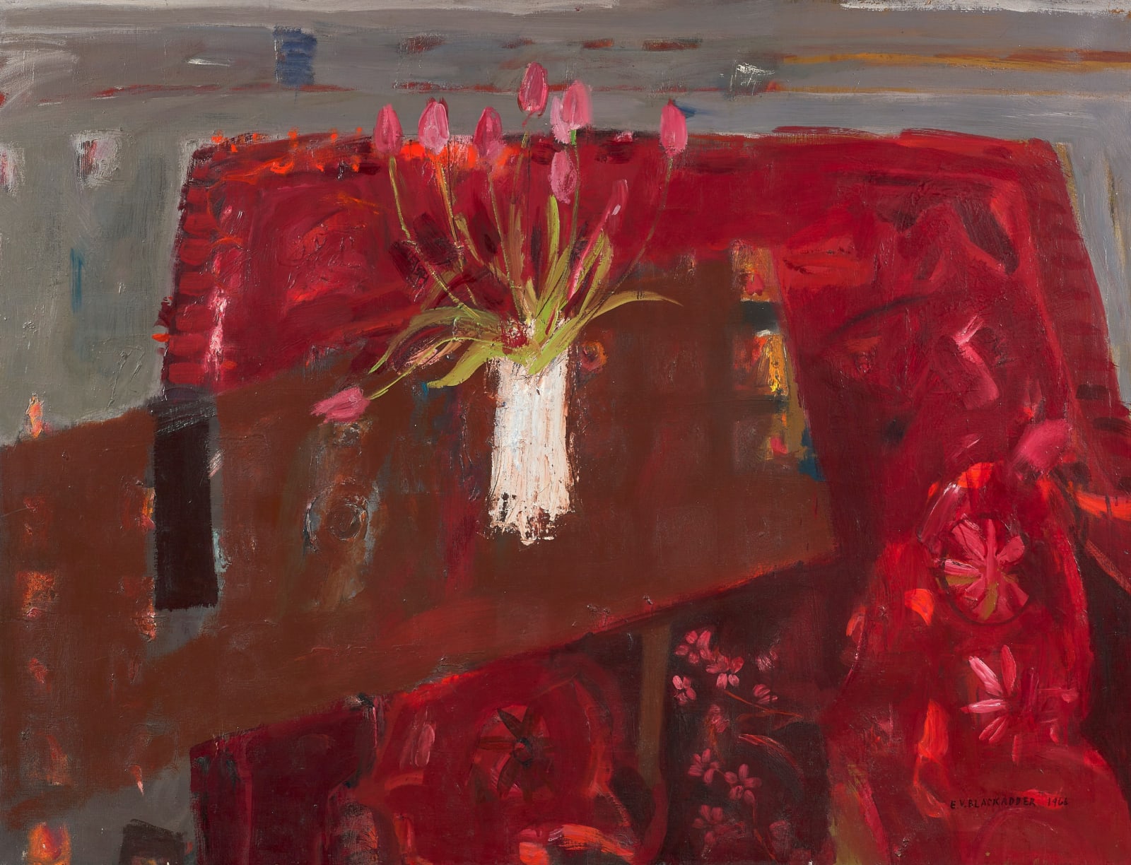Elizabeth Blackadder RSA, Tulips and Spanish Rug, 1966