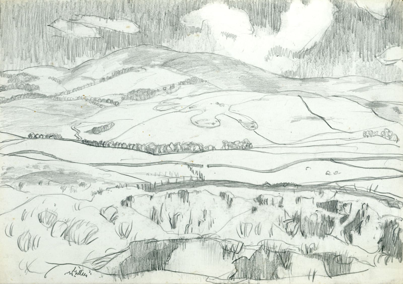 William Gillies RSA, Moorland Landscape With White Clouds and Reflections