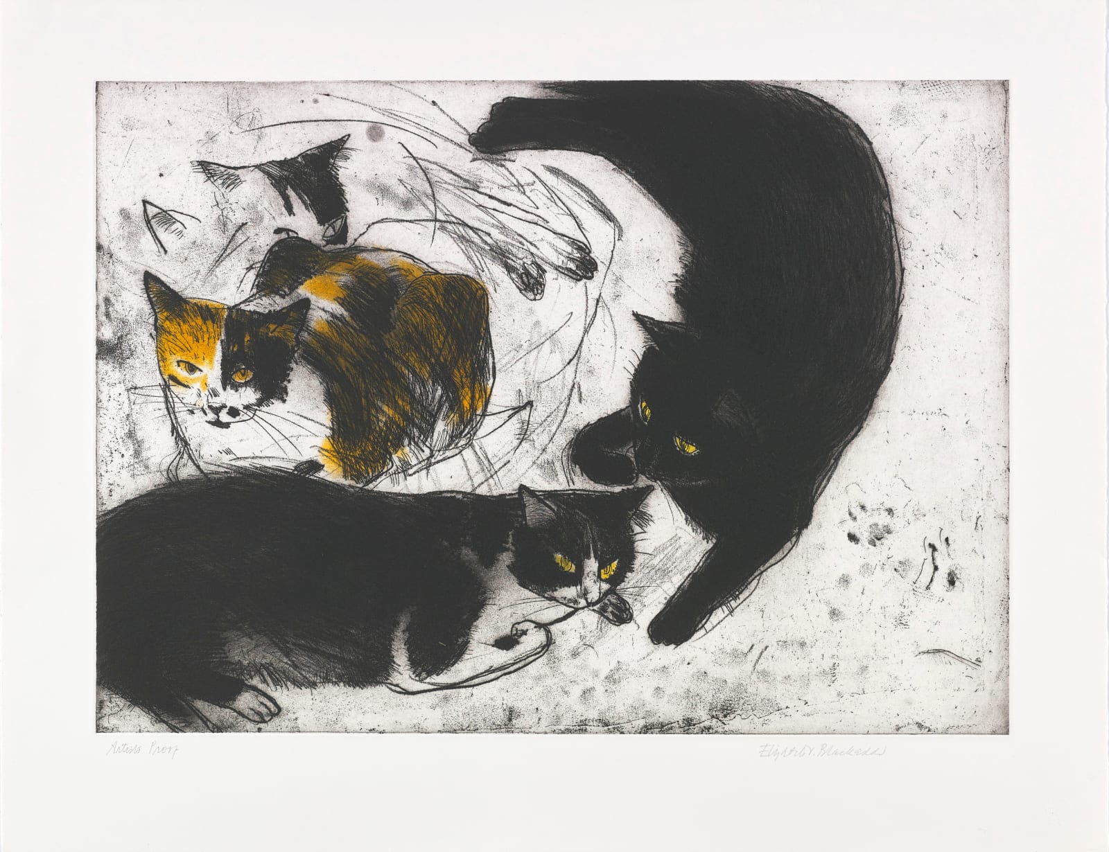 Elizabeth Blackadder RSA, Three Cats, 1992