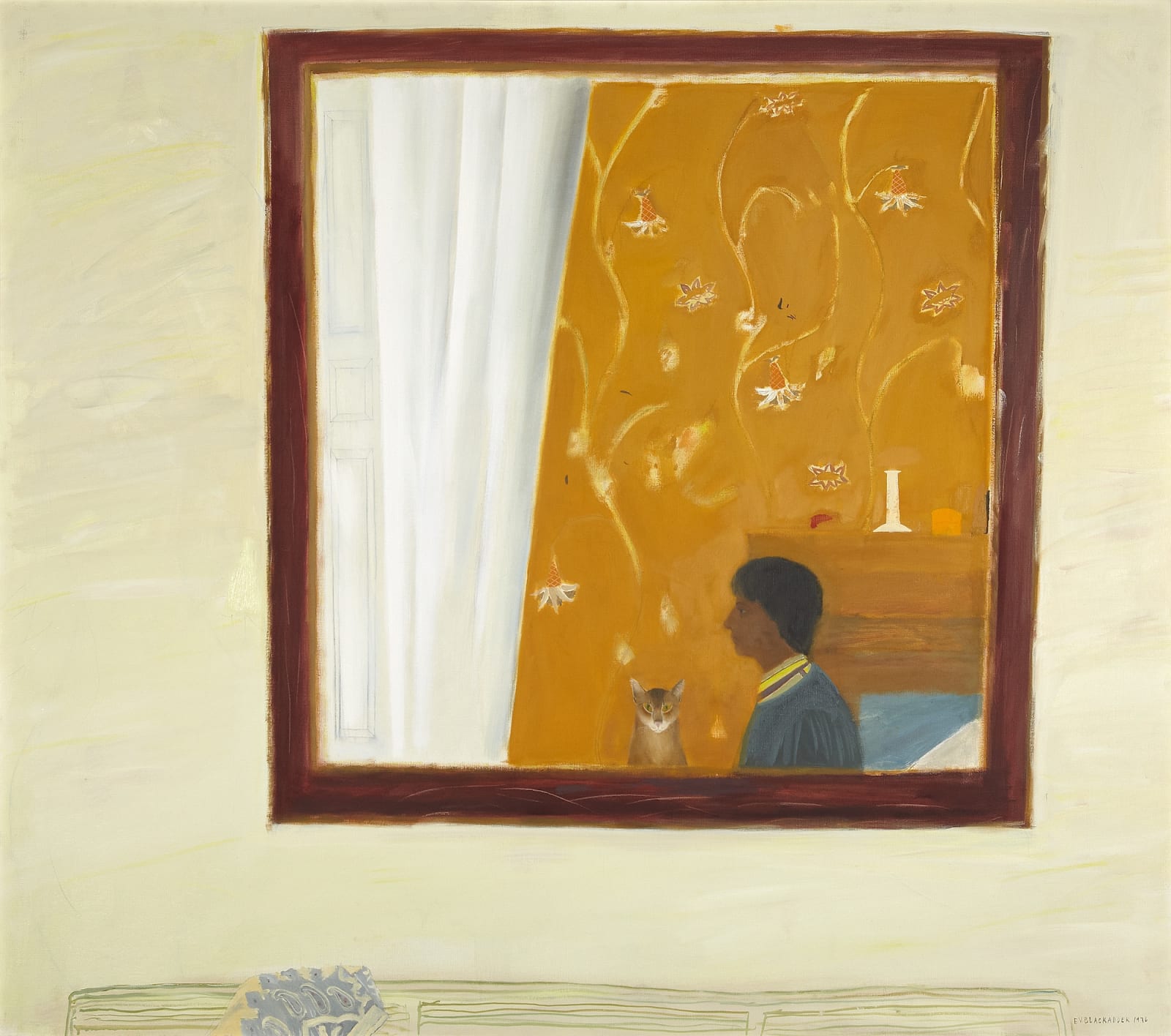Elizabeth Blackadder RSA, Self Portrait with Cat, 1976
