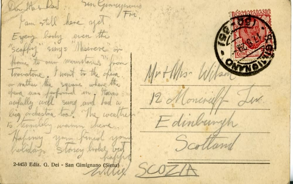 William Wilson RSA, 4 Postcards: ‘Avila – Vista parcial...’; ‘San Gimignano – da S. Chiara’; ‘Puente de Alcantara’; ‘Segovia – Vista de la Catedral’