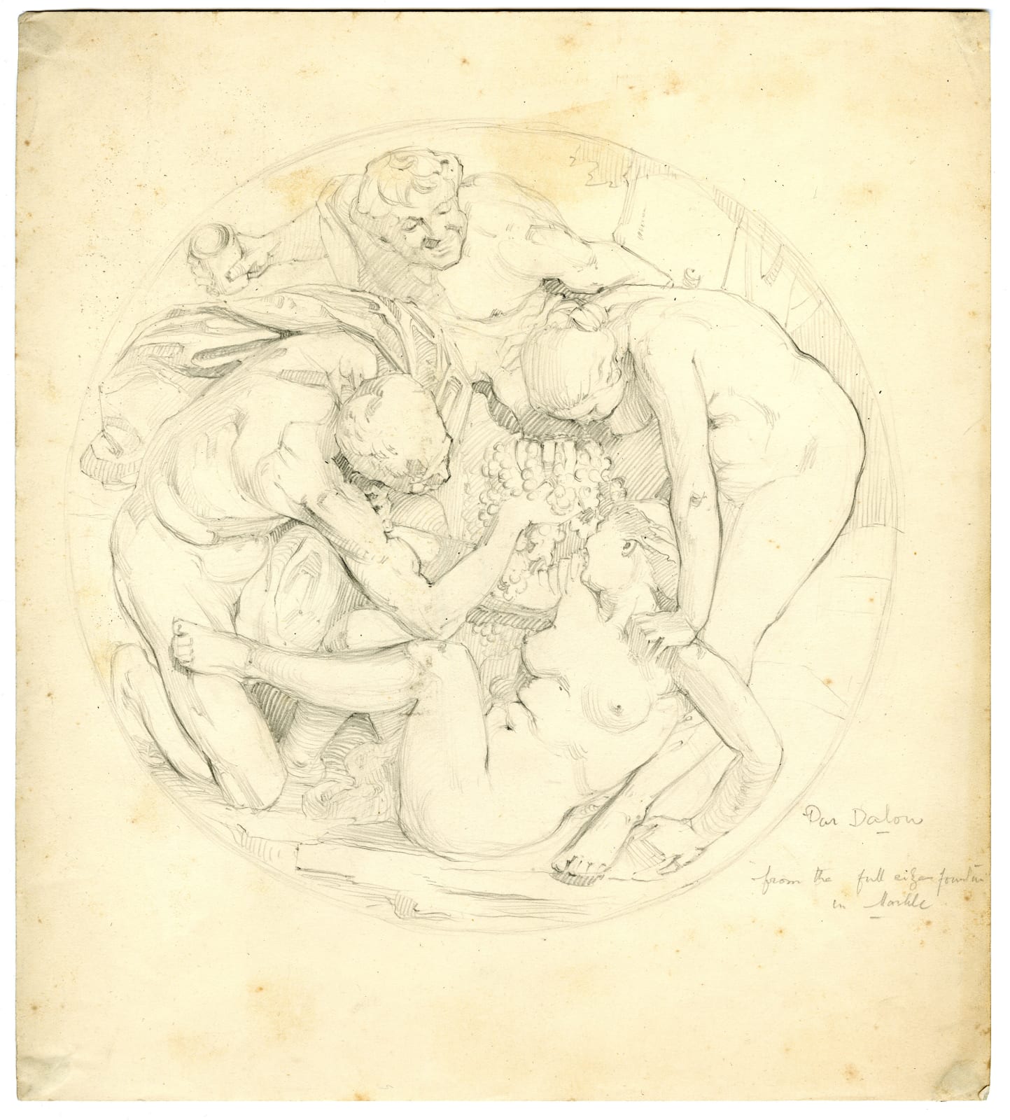 Fanindra Nath Bose ARSA, Sketch of Bacchanal plaster roundel by A-J Dalou, 1911