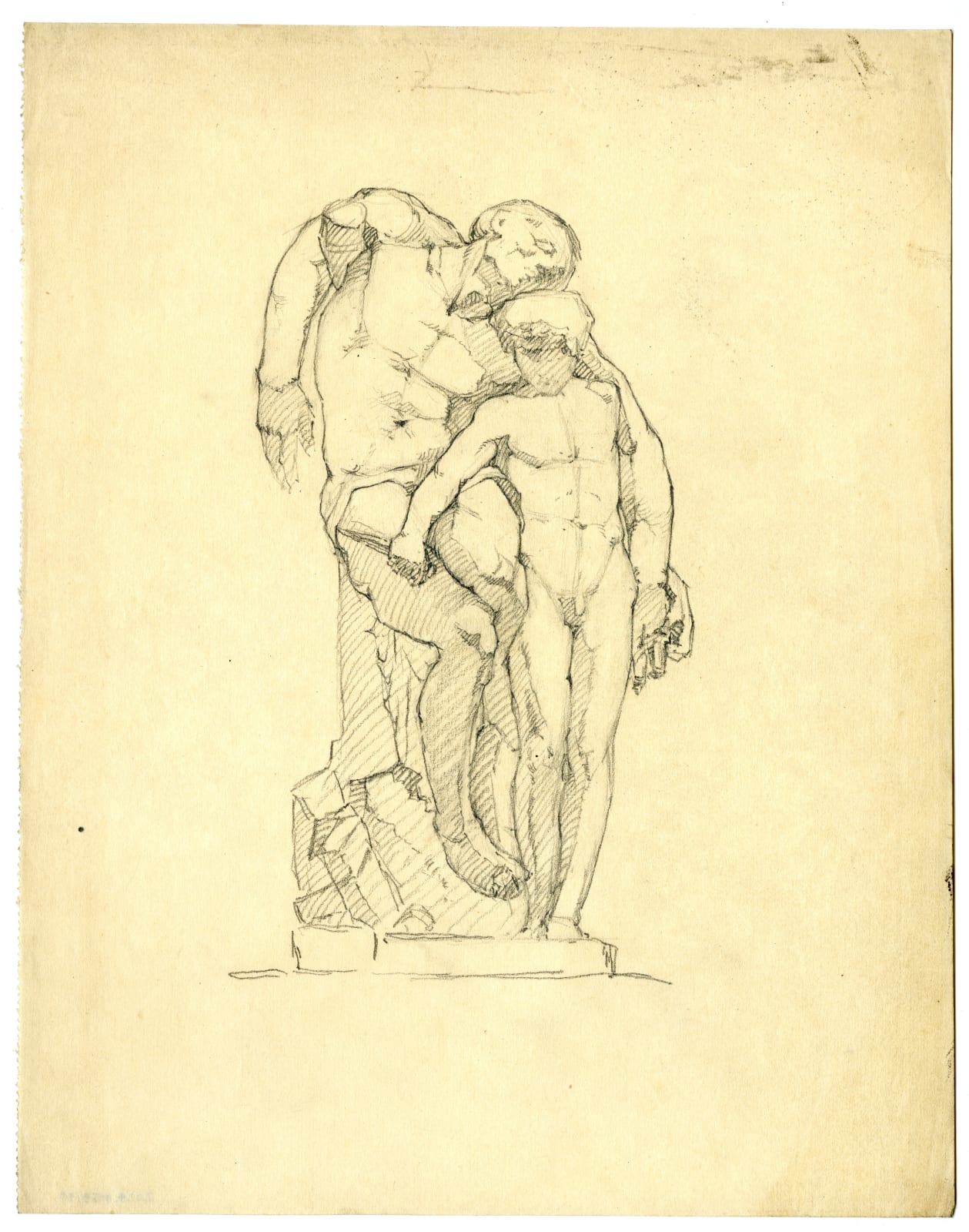 Fanindra Nath Bose ARSA, Sketch of unidentified sculpture group of dead old man and nude boy with dagger, 1911