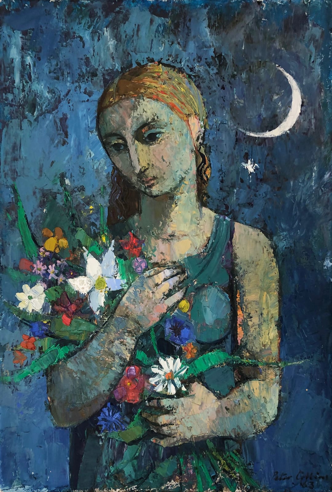 Peter Collins RSA, Untitled (Girl Holding Flowers)