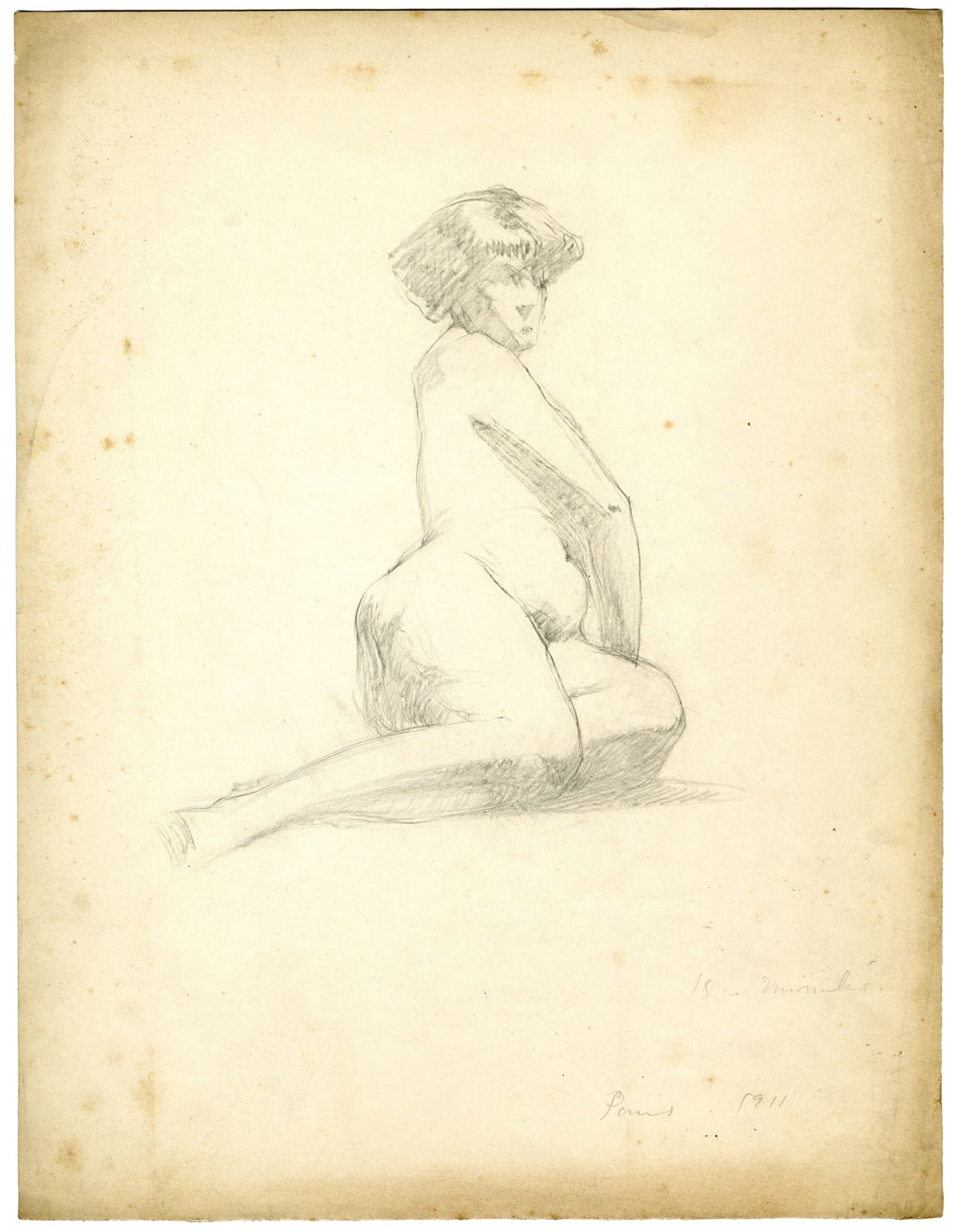 Fanindra Nath Bose ARSA, Life Study of a Seated Female Nude in Repose, 1911