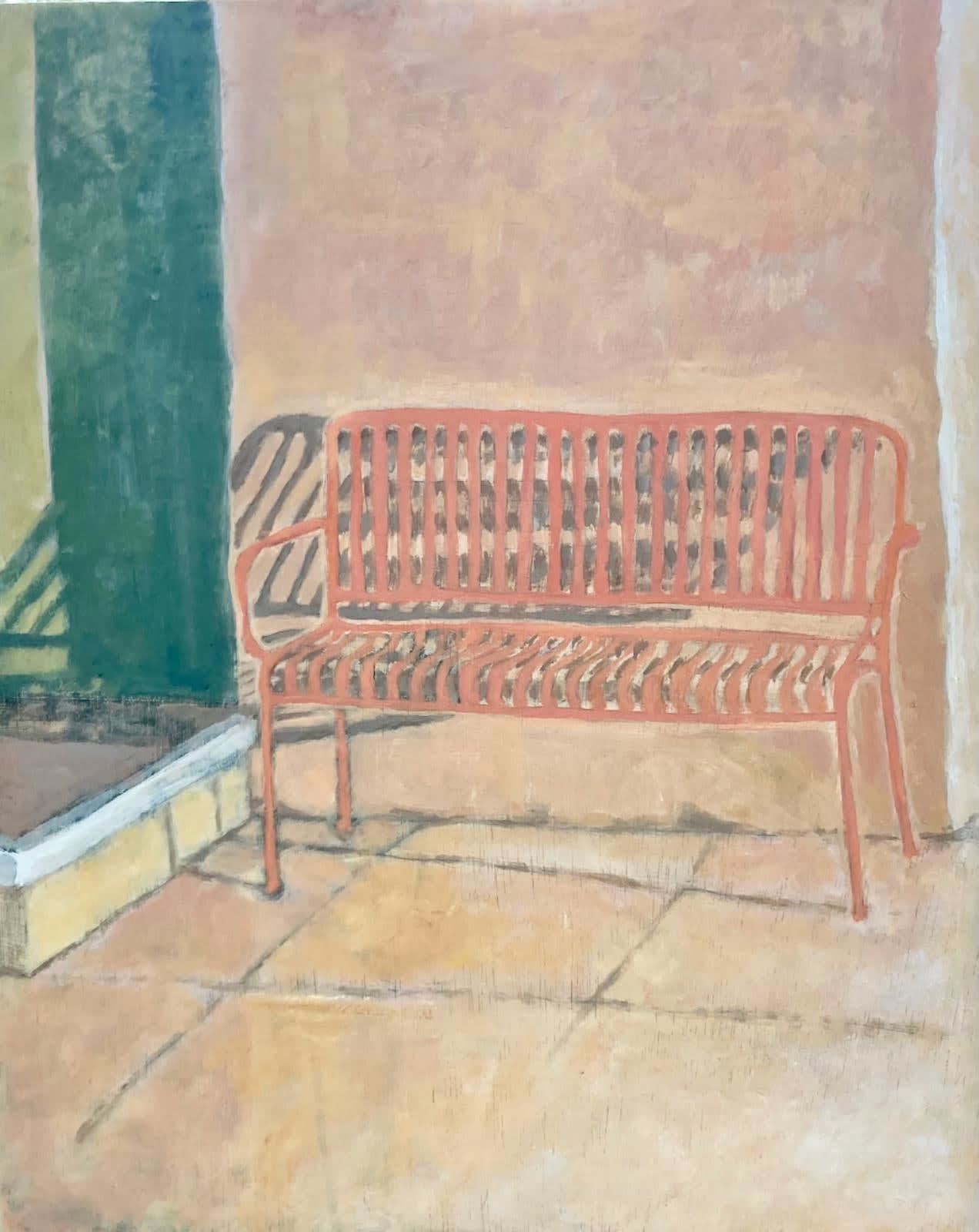 Audrey Rapier, Sunshine on the Orange Bench and Green Door, 2025