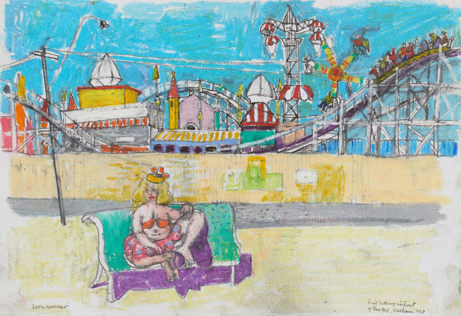Leon Morrocco RSA, Girl Sitting in front of Funfair, Melbourne, 2018
