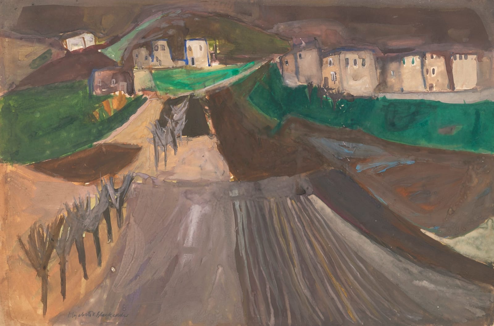 Elizabeth Blackadder RSA, Landscape Near Florence, 1955