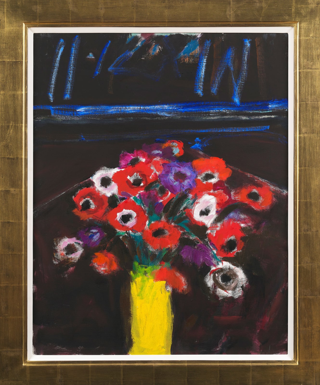 John Houston RSA, Anemones in a Yellow Vase