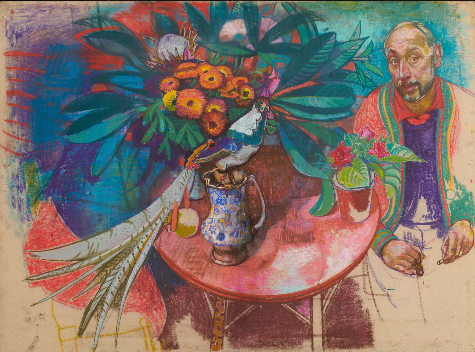 Leon Morrocco RSA, Self Portrait with Ornamental Bird, 1989