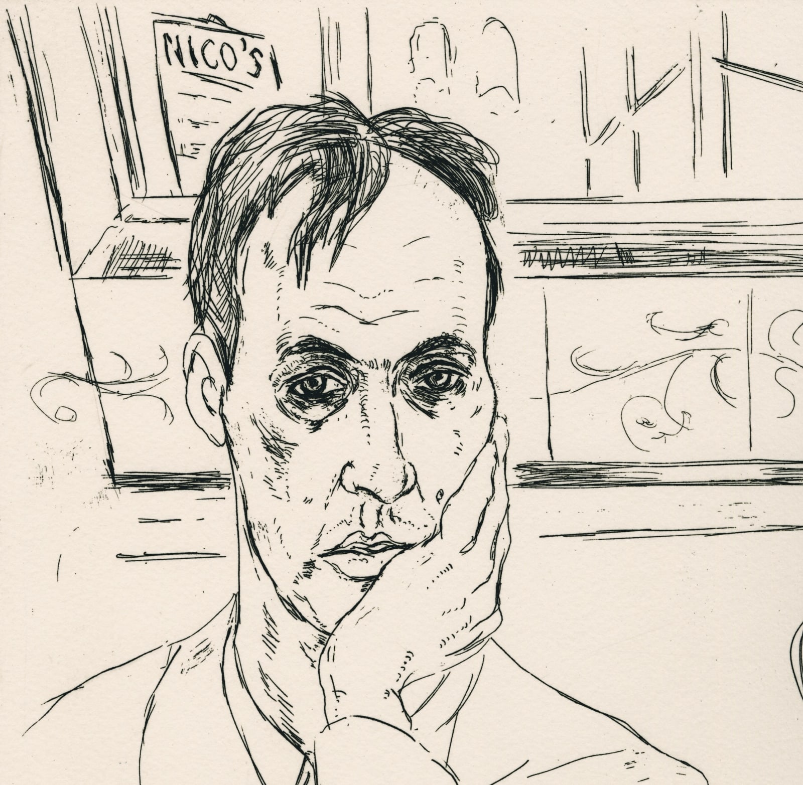 Alexander Moffat RSA, Afternoon at Nico's, 1987