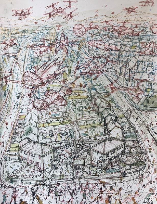 Robbie Bushe RSA, Drones over Oxgangs, 2017