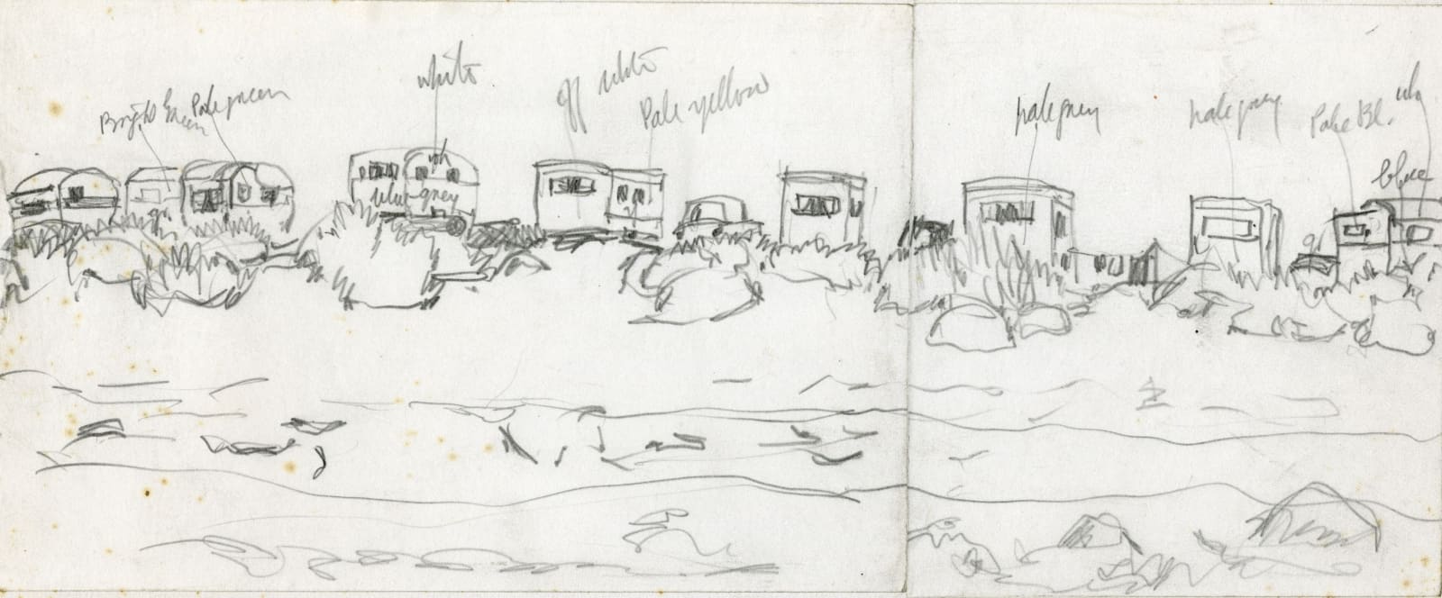 William Gillies RSA, Beach With Caravans, 1965, around