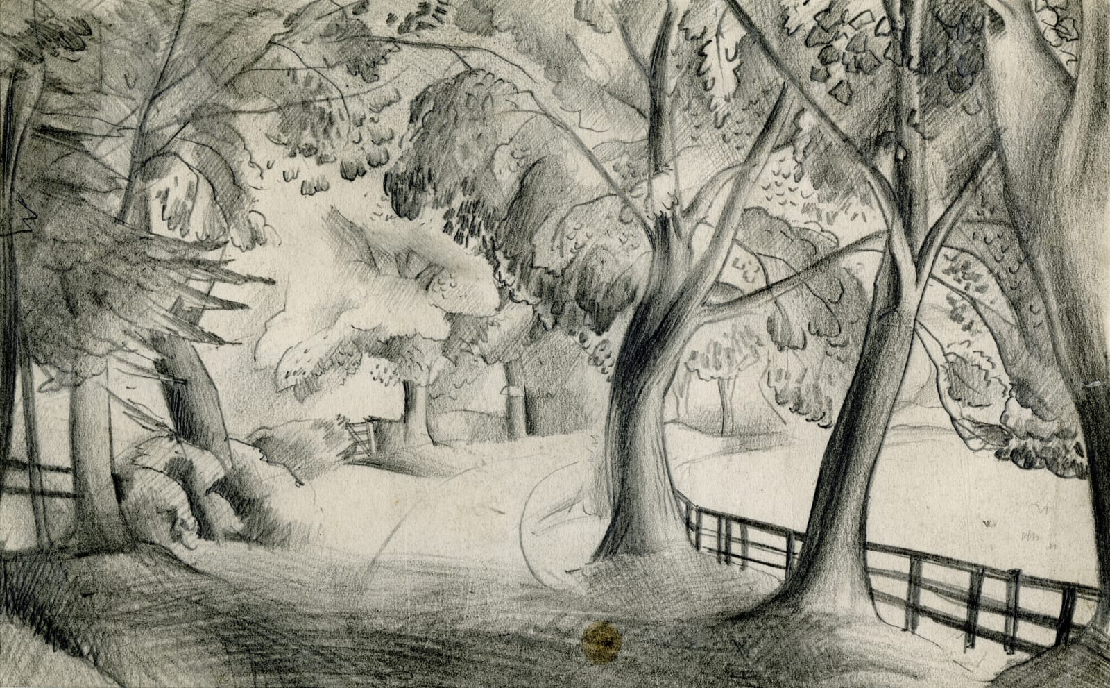 William Gillies RSA, Lane With Mature Trees and fence, c. 1925-27