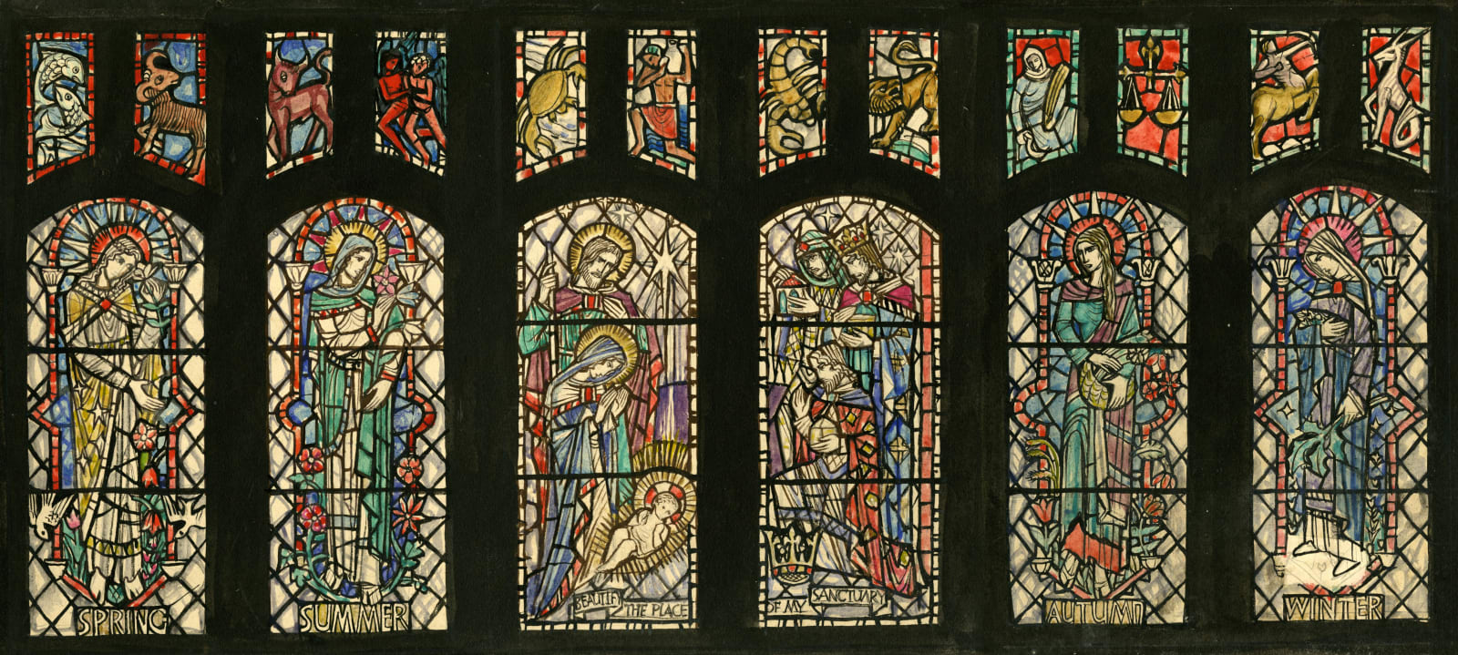 William Wilson RSA, Design for stained glass 'Beautify the Place of my Sanctuary' - St Ninian's Ch, Troon, 1953