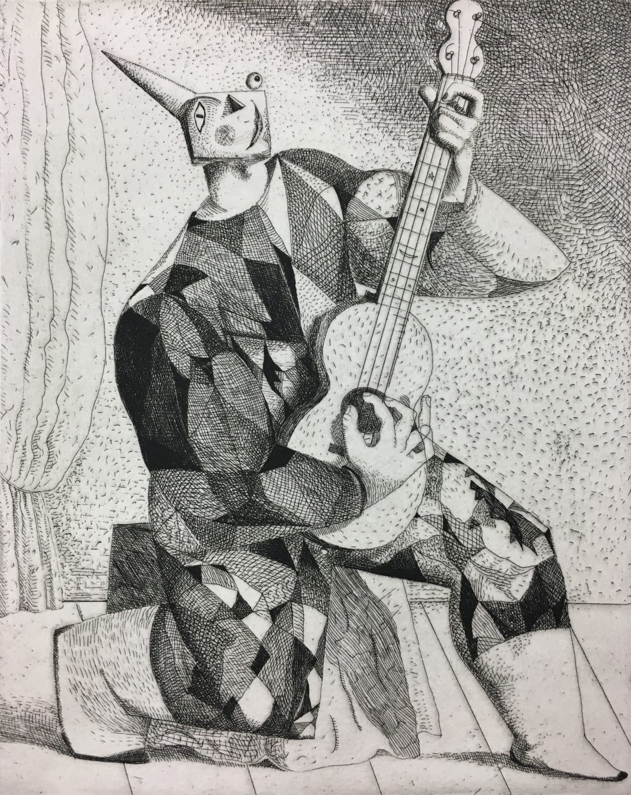 John Byrne RSA, Harlequin with Guitar, 1998