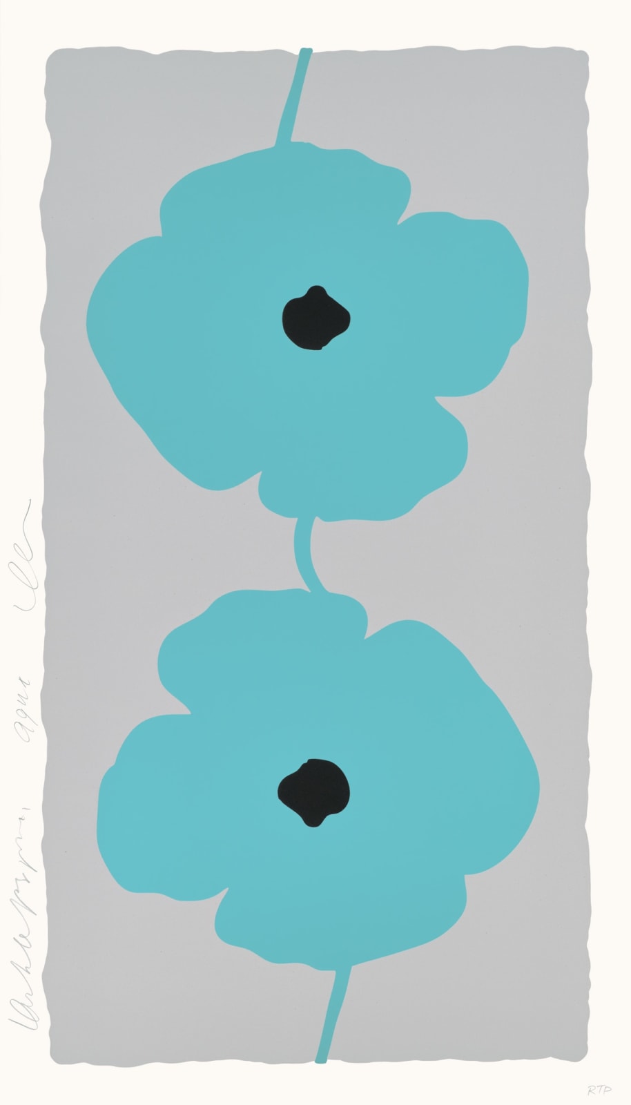 Donald Sultan, Aqua Double Poppies, 2025