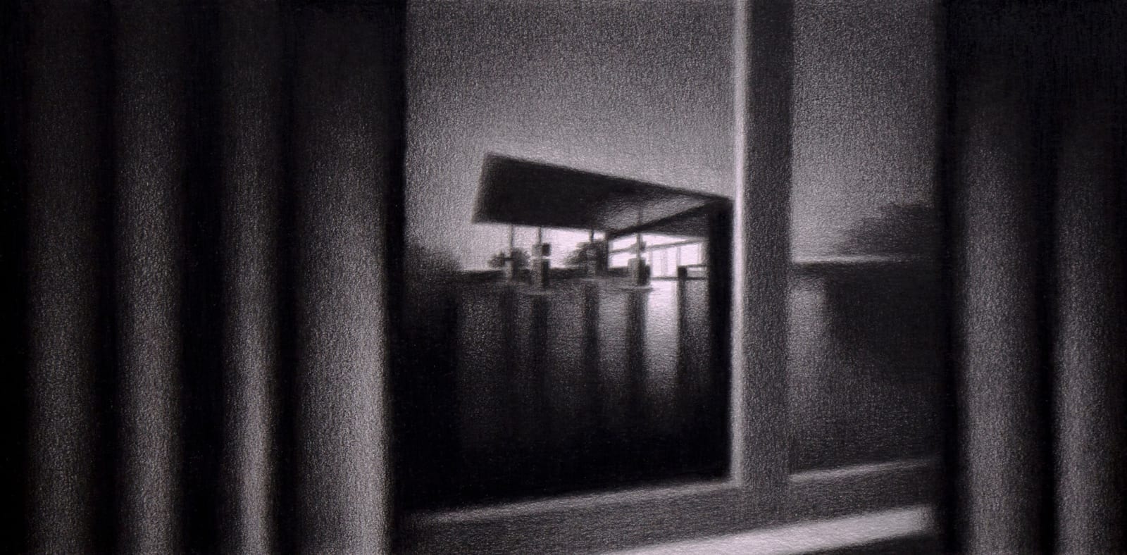 Steffen Kern, Curtains, Window and Gas Station, 2025