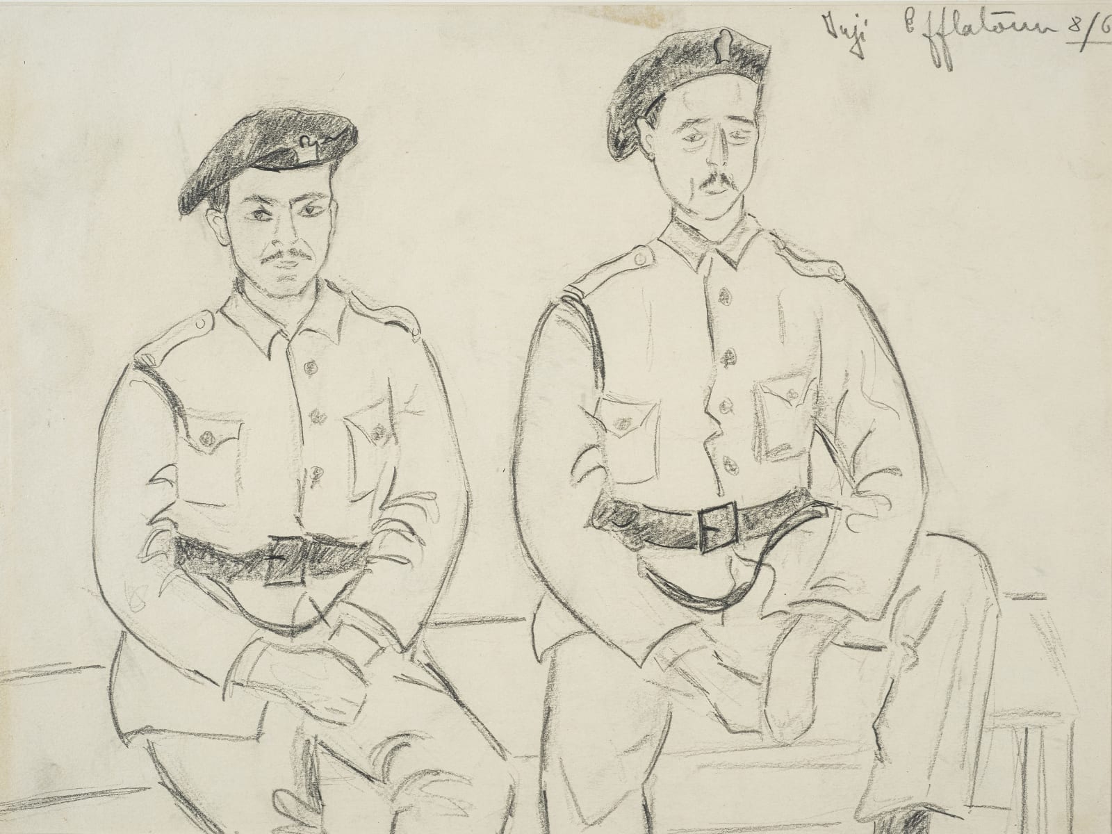 Inji Efflatoun, Seated Officers, 1960
