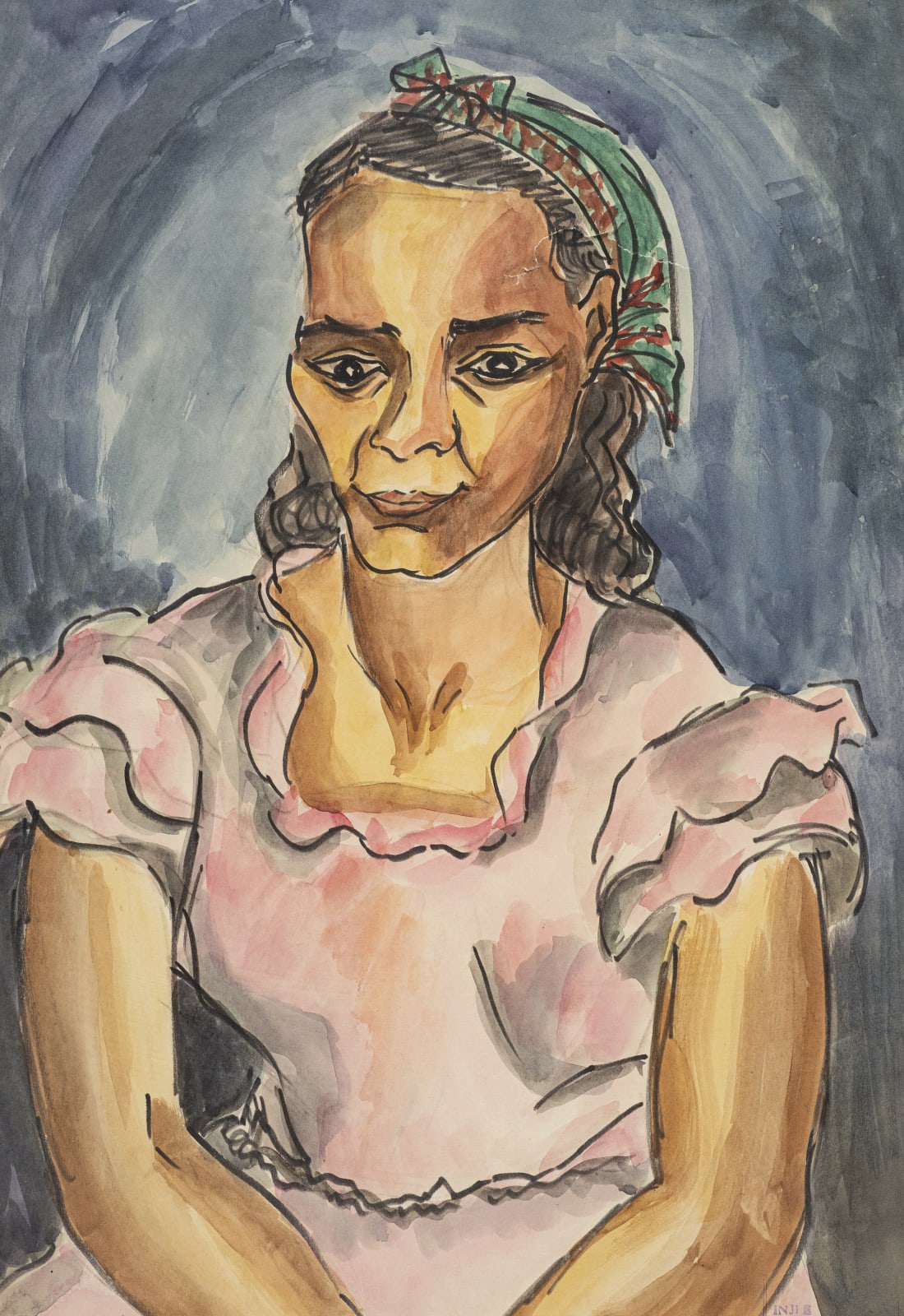 Inji Efflatoun, Woman in Pink Dress