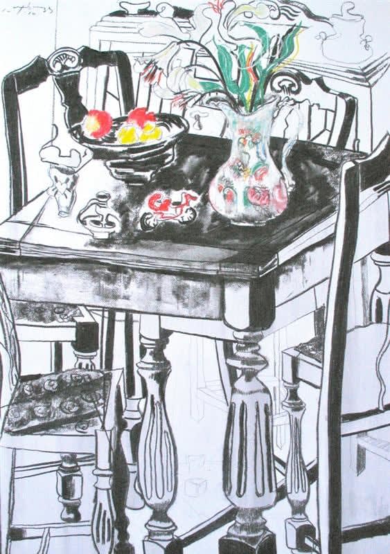 John Oxborough, Still Life with Ducati and Flowers, 2010