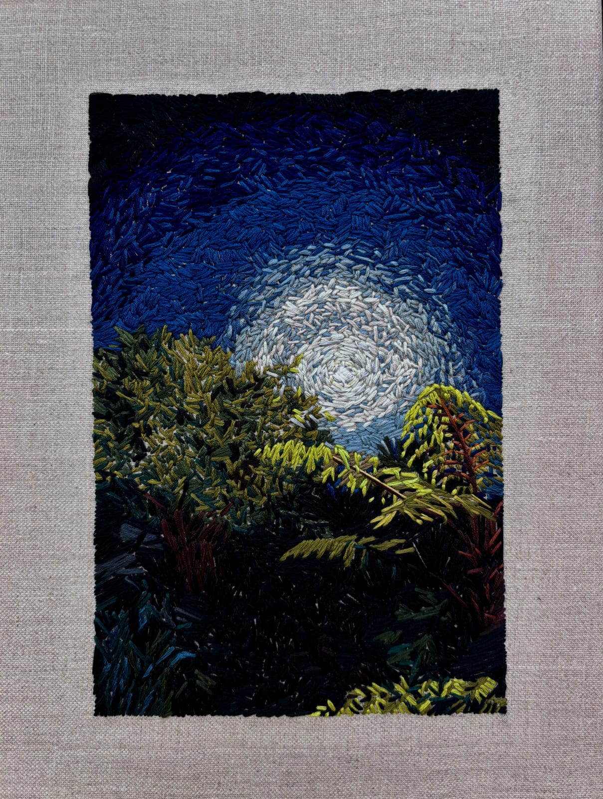 Molly Timmins, Moonlit Ponga (An Embroidered Love Letter for Te Marama), 2025