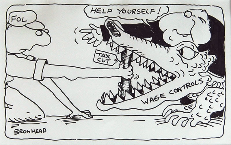 Peter Bromhead, Muldoon Confronts the FOL on Tax Cuts, 1976