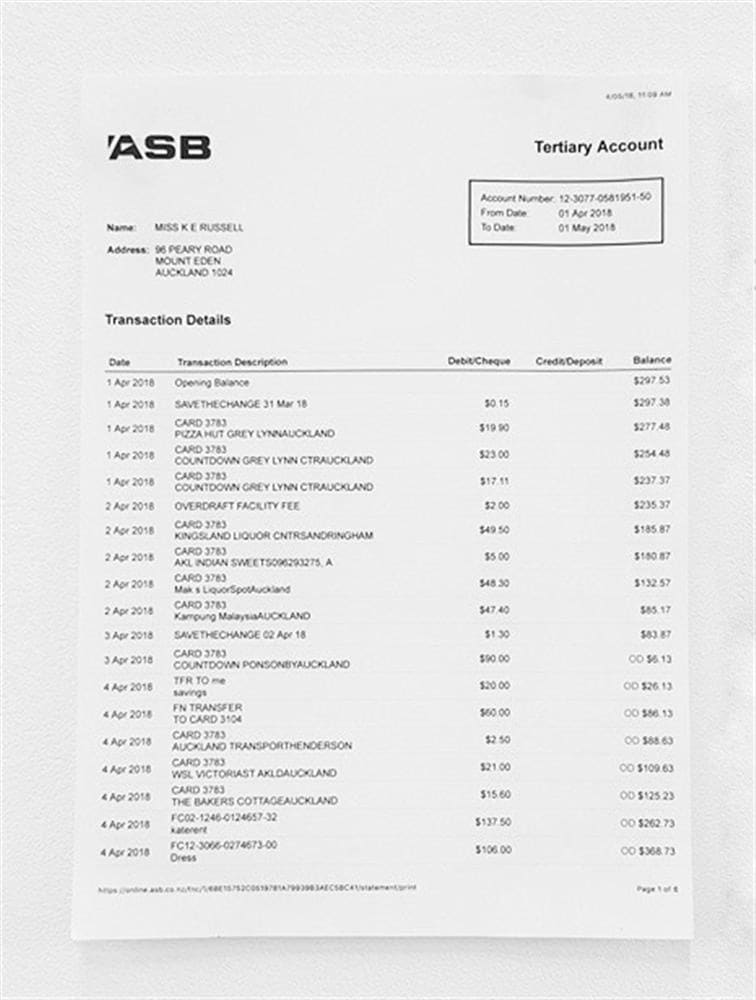 Kate Russell, Bank Statement July 2019
