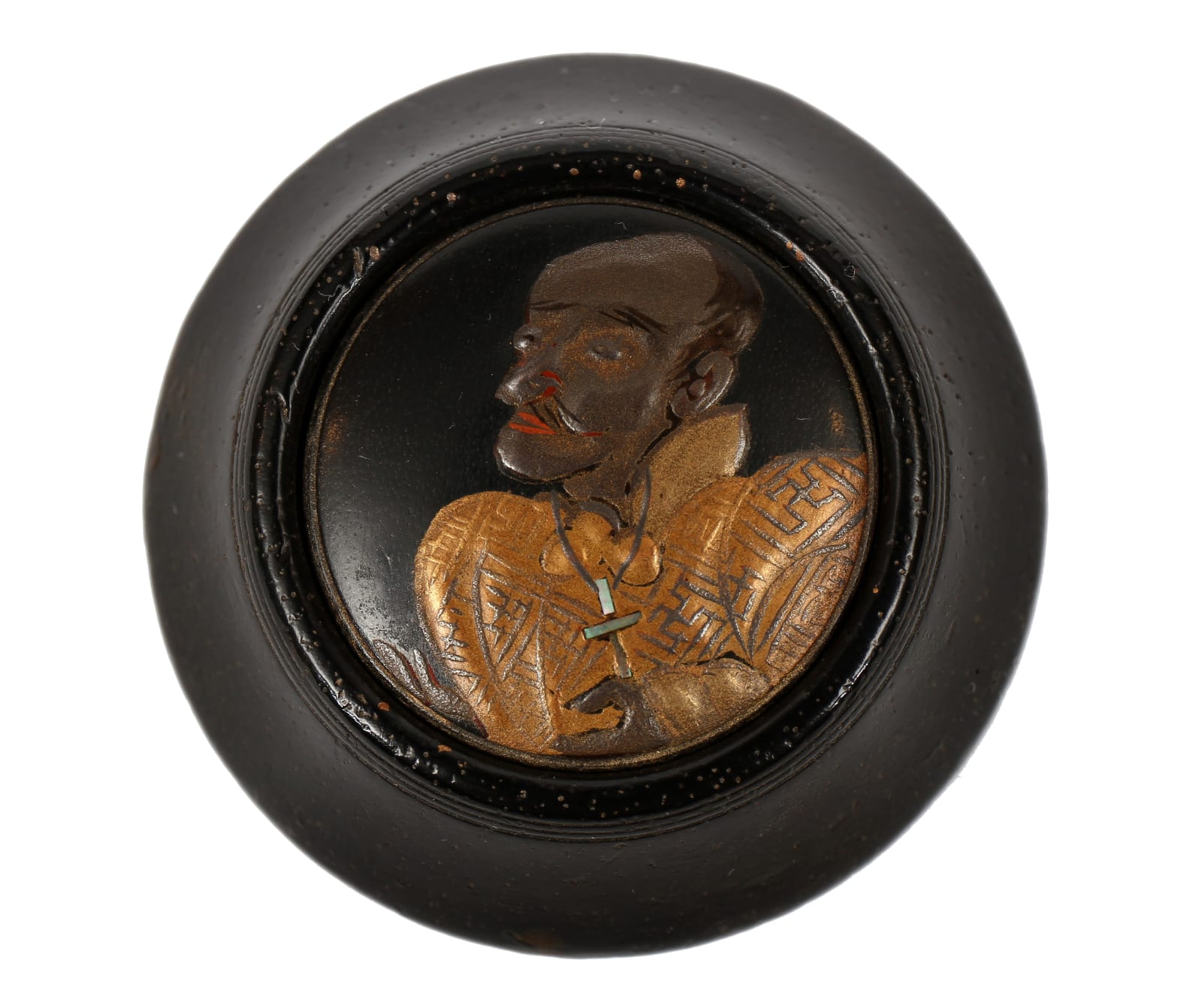 Kagamibuta com Missionario Jesuita, Arte Namban ou Nipo-portuguesa / A Nipo-Portuguese or Namban Kagamibuta with a Jesuit Priest, Japão, / Japan ca. 1840-1850