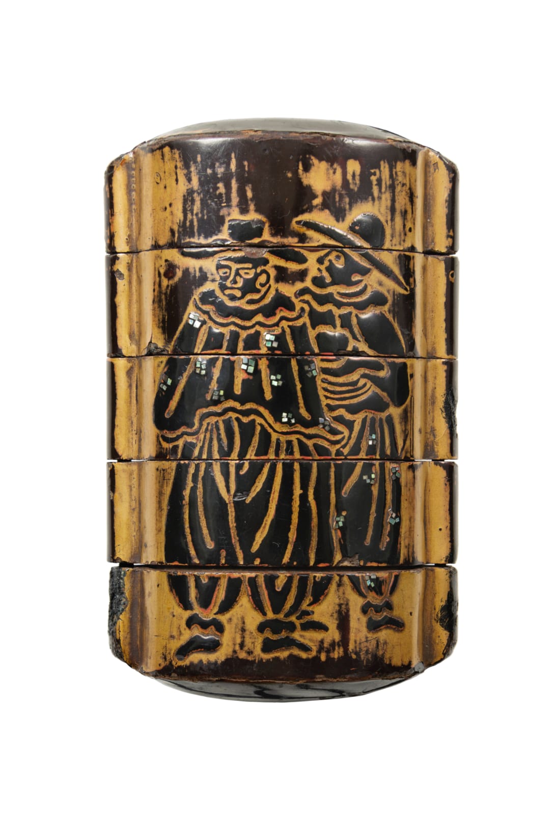 Inrō Namban com Missionários Jesuítas e Navegadores Portugueses , Japão, período Momoyama ou Edo