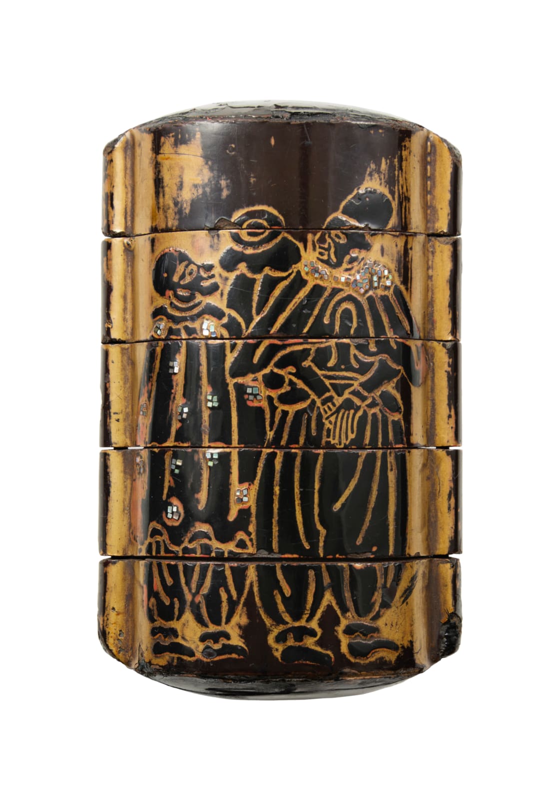 Inrō Nipo-Poruguês - Arte Namban com Missionários Jesuítas e Navegadores Portugueses / An Nipo-Portuguese Inrö - Namban Art with Jesuits Missionaries and Portuguesa Navigators, Japão, período Momoyama ou Edo / Japan, Momoyama or begining of the Edo period (1573 - 1620)