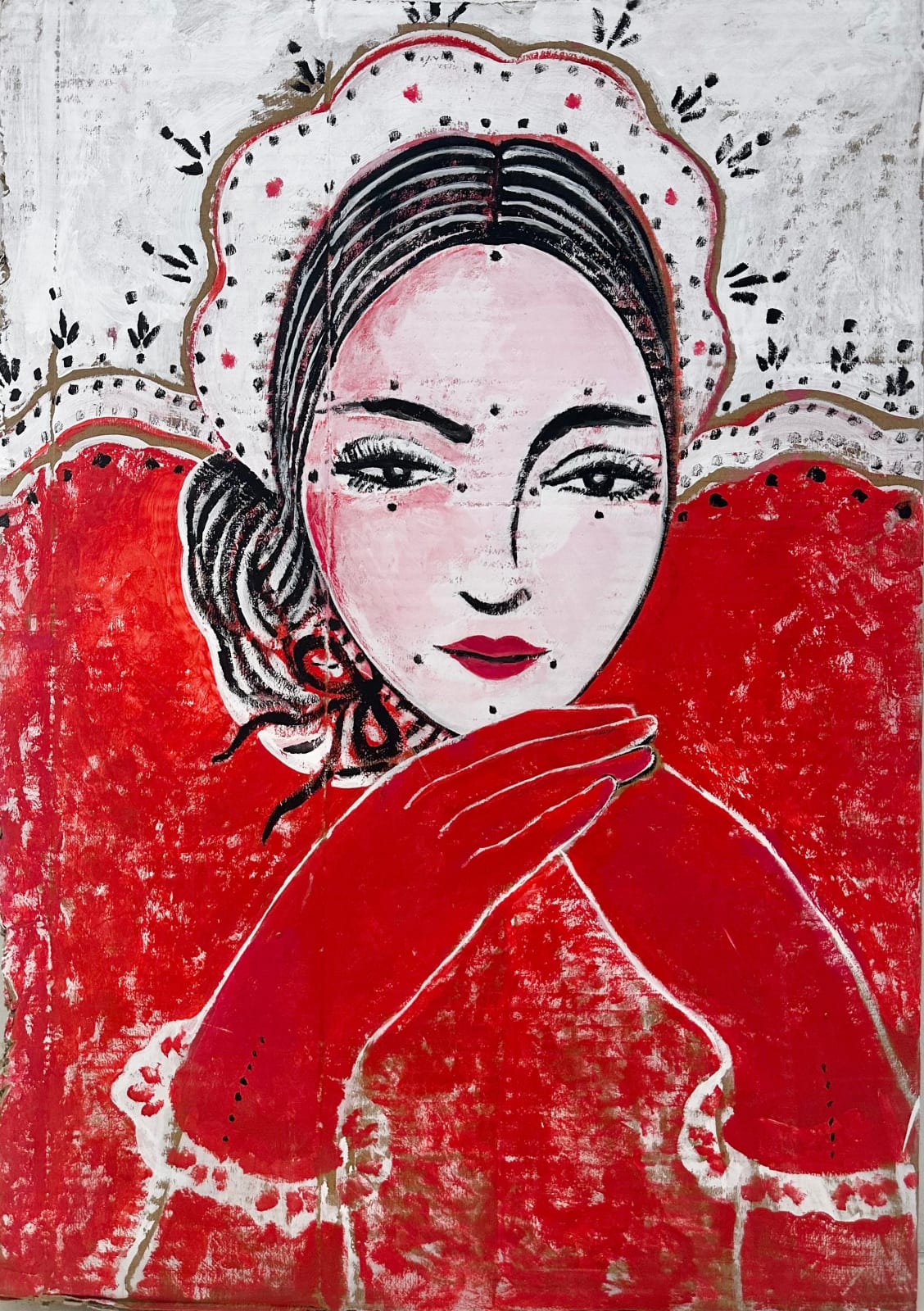 Sofia Cacciapaglia (Italy), Affresco su Cartone: Red Gloves, 2023