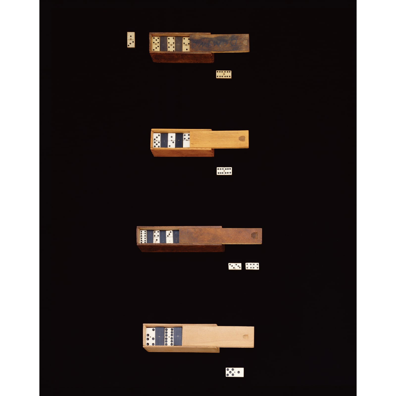 Jacky Redgate, Life of the System #14 Four boxes of dominoes, 1998