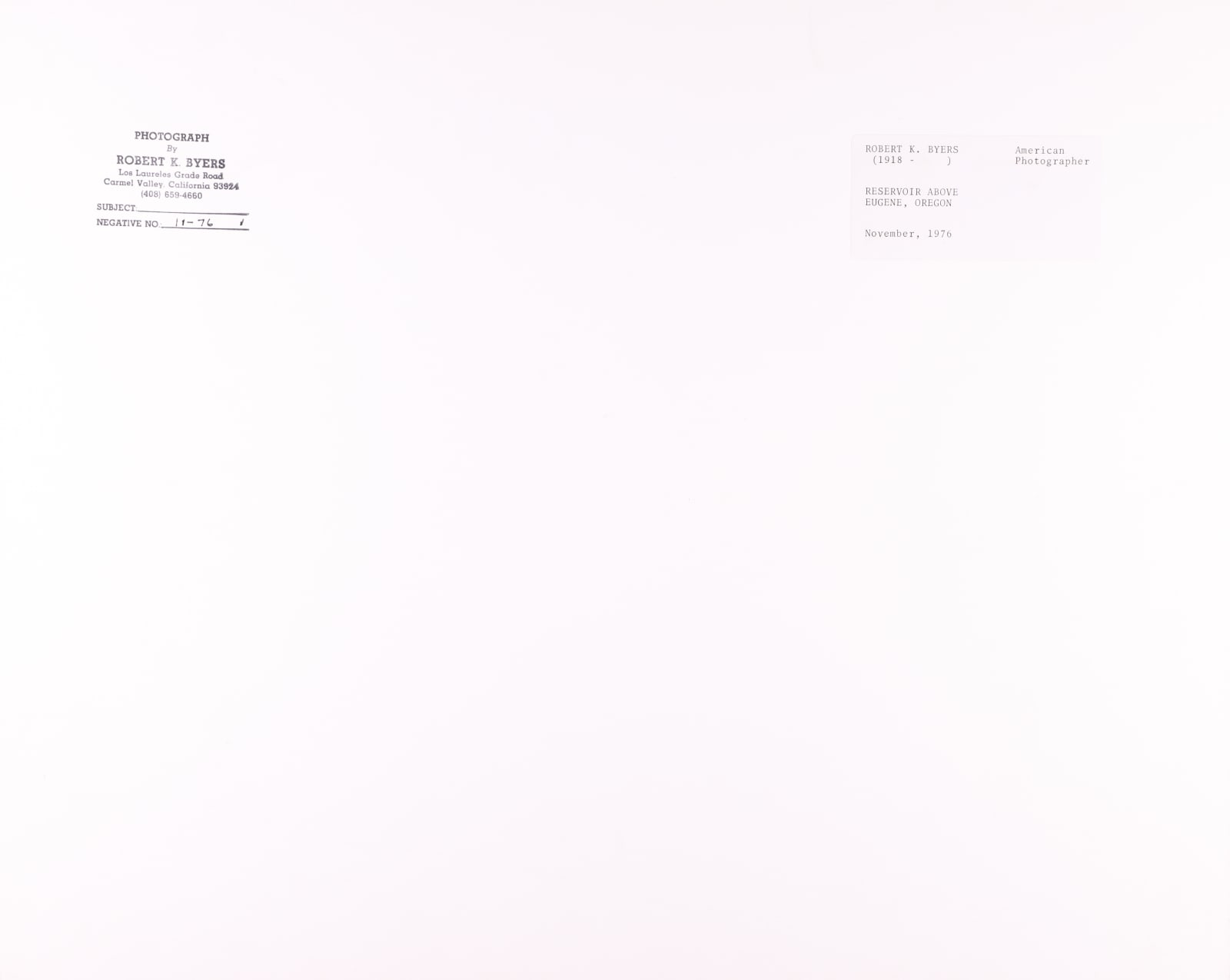 Robert K. Byers, Reservoir Above Eugene, Oregon, 1976