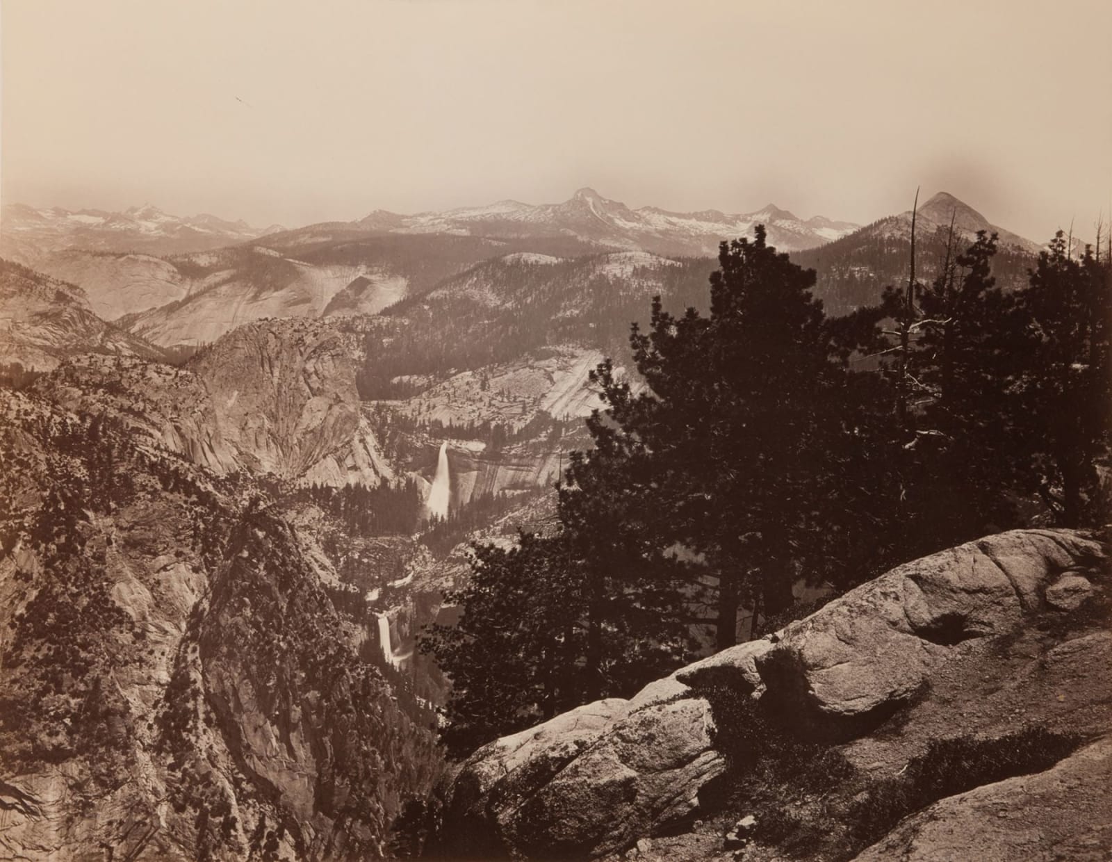 Carleton Watkins, Vernal Fall and Nevada Fall from Glacier Pt, Yosemite, 1865-66