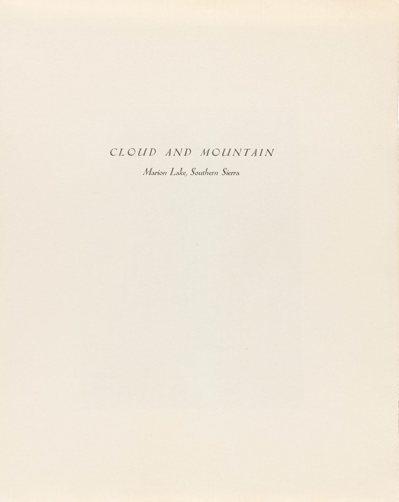 Ansel Adams, Cloud and Mountain, Marion Lake, Southern Sierra, c. 1925