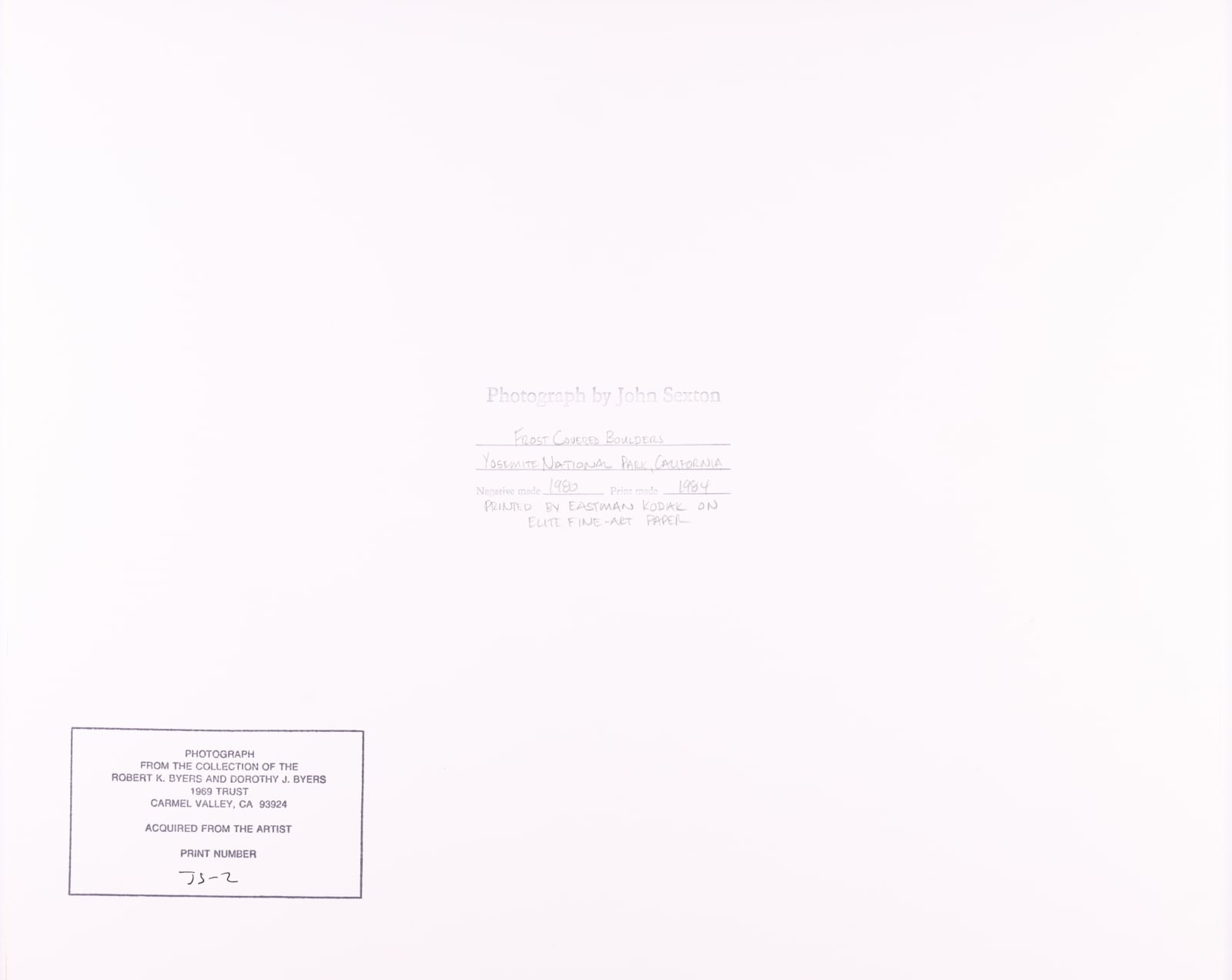 John Sexton, Frost Covered Boulders, Yosemite, 1980