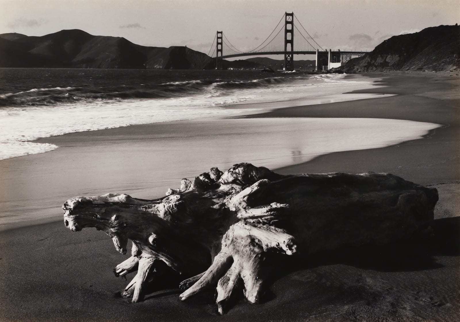 Pirkle Jones, Log and Golden Gate Bridge, San Francisco, 1952