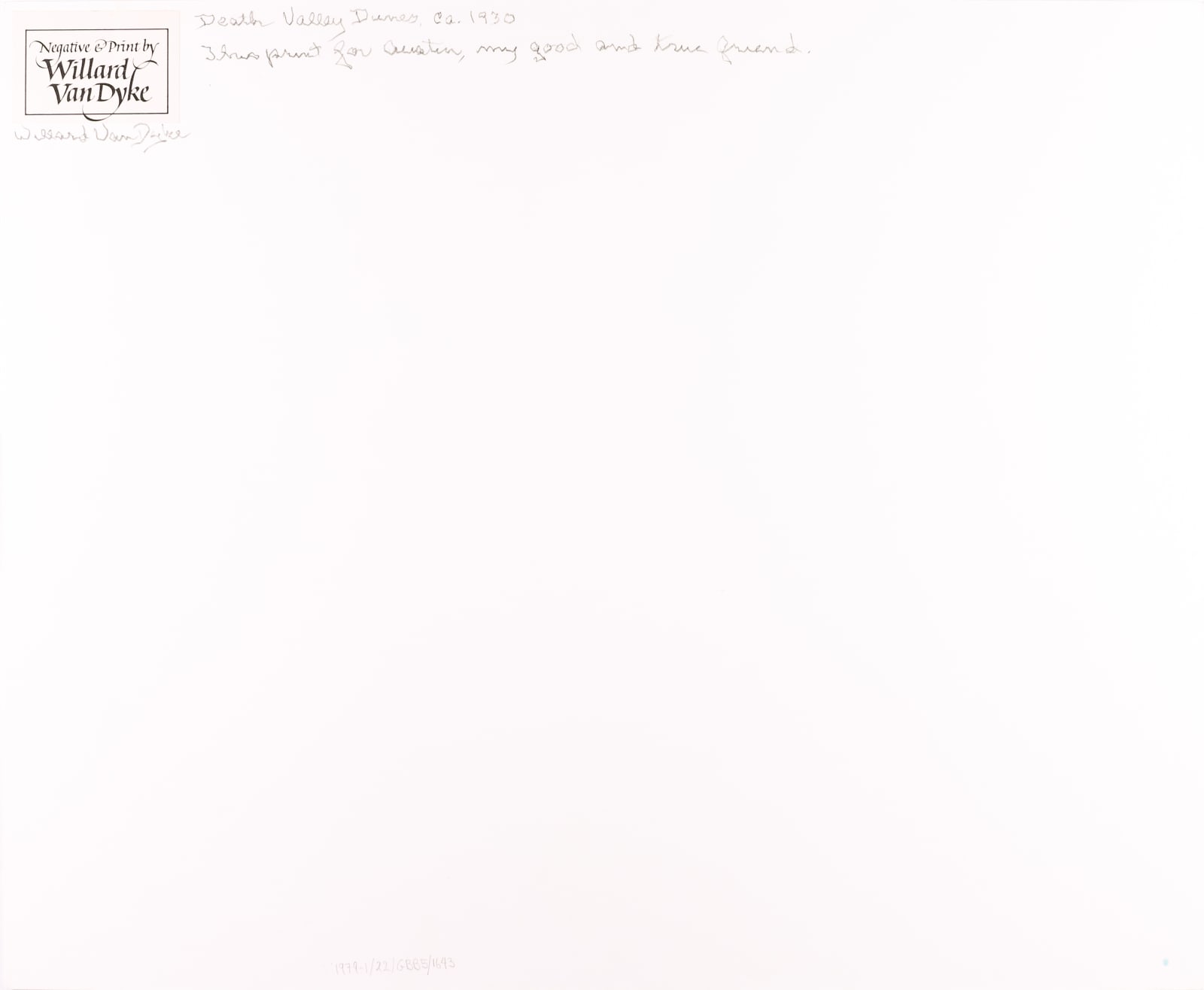 Willard Van Dyke, Death Valley Dunes, c. 1930
