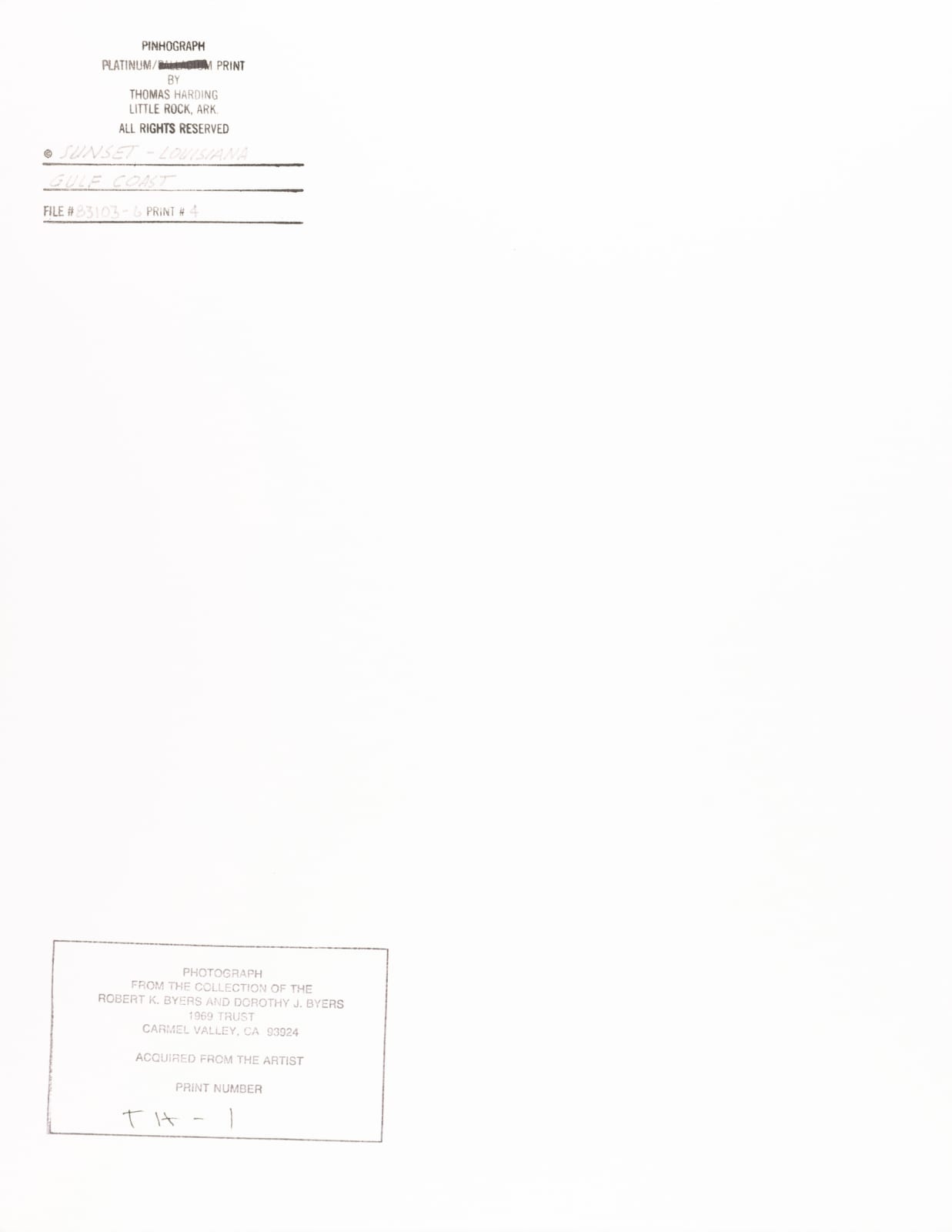 Thomas Harding, Sunset, Louisiana Gulf Coast, c. 1983